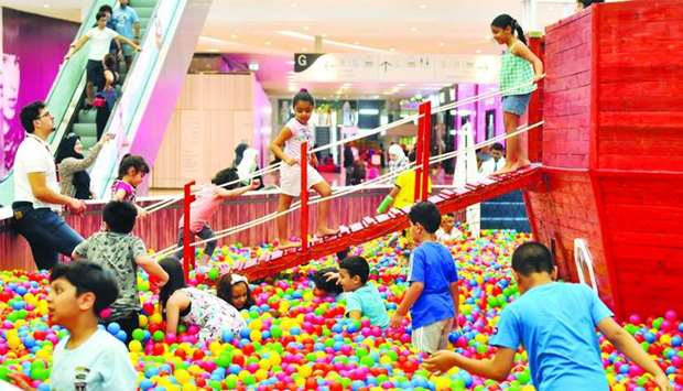 Children enjoy in the colourful, pirate-themed adventure ball pit