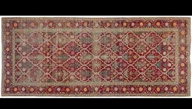 A section of the exhibition showcases examples of carpets in addition to other mediums characteristic of local tribal designs, merged with outside influences coming from Iranian ateliers.