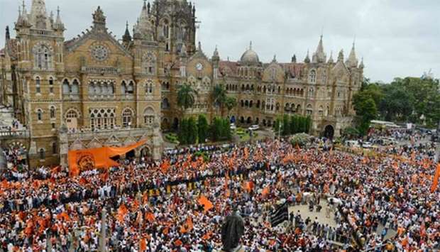 Members of the Maratha community in Maharashtra state take part in a rally in Mumbai on Wednesday.