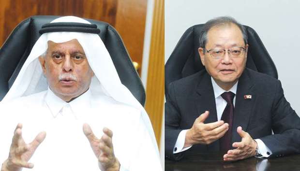 HE Abdullah bin Hamad al-Attiyah, chairman of the Al-Attiyah Foundation (left), and Chubu Electric Power honorary adviser Toshio Mita. PICTURES: Shemeer Rasheed