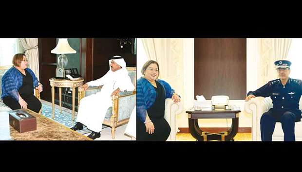 HE the Secretary-General of the Ministry of Foreign Affairs Dr Ahmed bin Hassan al-Hammadi and HE the Director-General of Public Security Staff Major General Saad bin Jassim al-Khulaifi yesterday met separately with Undersecretary of the Department of Foreign Affairs and Migrant Workers Affairs in the Philippines Sarah Lou Arriola, currently visiting the country. During the meetings, they discussed a number of issues of mutual concern.