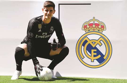 Belgian goalkeeper Thibaut Courtois during his unveiling by Real Madrid at the Santiago Bernabeu stadium in Madrid yesterday. (AFP)