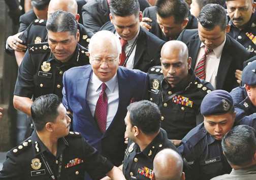 Former Malaysian prime minister Najib Razak at a court in Kuala Lumpur.