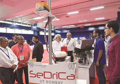 Prime Minister Narendra Modi visits an exhibition at the Indian Institute of Technology, Bombay, yesterday.
