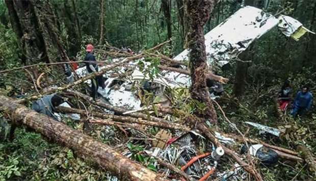 The crash site of a Swiss-made Pilatus aircraft at Menuk mountain in Oksibil, Indonesia.