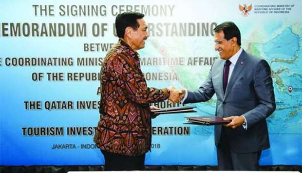HE Sheikh Abdulla and Pandjaitan shake hands after signing the MoU in Jakarta.