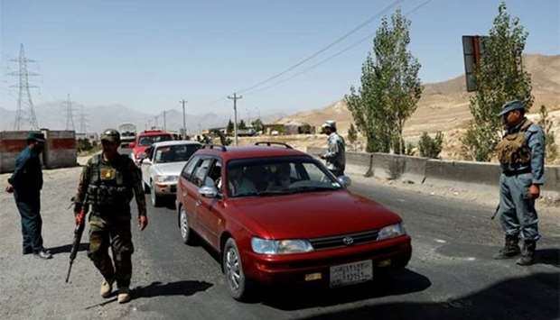   Security forces at a checkpoint in Ghazni 