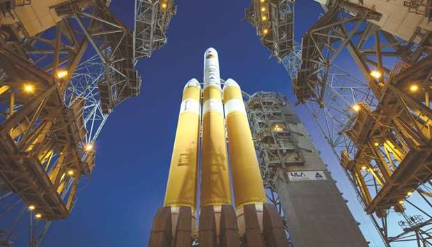 A Nasa handout photo of the United Launch Alliance Delta IV-Heavy rocket with the Parker Solar Probe onboard shortly after the Mobile Service Tower was rolled back on Launch Complex 37 at the Cape Canaveral Air Force Station in Florida.