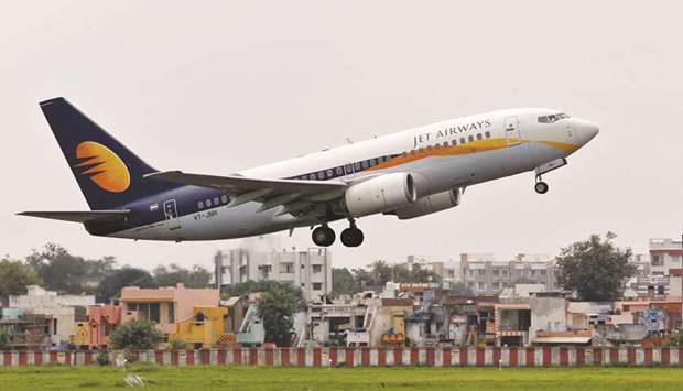 A Jet Airways aircraft takes off from an airport in the western Indian city of Ahmedabad. Indiau2019s biggest full-service carrier, part-owned by Etihad Airways, had approached banks for emergency funding but the lenders prefer that the company raises money from a share sale before they would commit to any fresh credit, a source said.