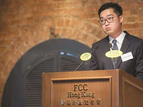 Andy Chan, founder of the Hong Kong National Party, speaks at the Foreign Correspondentsu2019 Club (FCC) in Hong Kong yesterday.