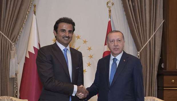 His Highness the Amir Sheikh Tamim bin Hamad Al-Thani with President of the Republic of Turkey Recep Tayyip Erdogan