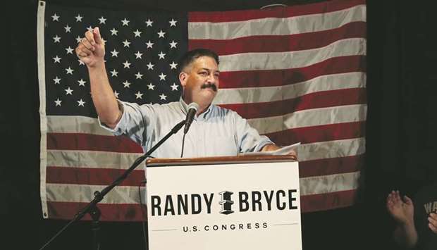 Democratic congressional candidate Randy Bryce speaks to supporters at an election-night rally after being declared the winner in the Wisconsin Democratic primary in Racine, Wisconsin. Bryce will face Republican contender Bryan Steil for the congressional seat being vacated by retiring Speaker of the House Paul Ryanu2019s (R-WI) in the upcoming election.