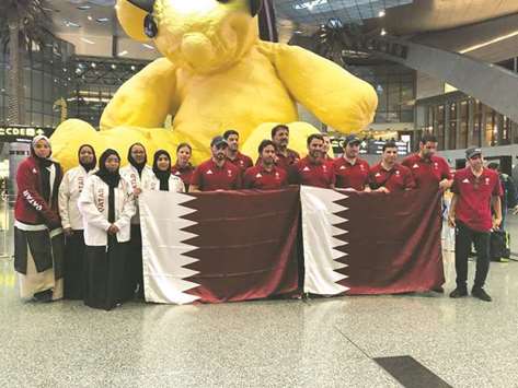 Qatar shooting and archery team at the Hamad International Airport on their way to Indonesia.