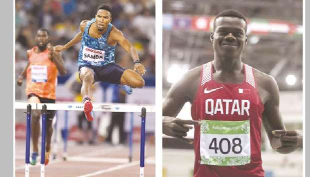 Qataru2019s Abderrahman Samba is the favourite to win the 400m hurdles at the 2018 Asian Games. (Right) Abdalelah Haroun will run in 400m flat along with compatriot Mohamed Abbas (not in picture).