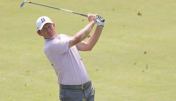 Brandt Snedeker plays his second shot from the ninth fairway during the first round of the Wyndham Championship at Sedgefield Country Club in Greensboro, North Carolina. (Getty Images/AFP)