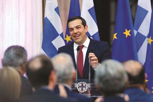 Greek Prime Minister Alexis Tsipras addressing the parliamentary group of leftist Syriza and coalition partner Independent Greeks in Athens after eurozone financial ministers agreed to complete the eight-year bailout programme for Greece. Following the agreement in June, Tsipras said that Greece could start focusing on a u201csocial stateu201d.