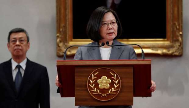 President Tsai Ing-wen speaks to the media, after El Salvador ended diplomatic relations with Taiwan, in Taipei, Taiwan