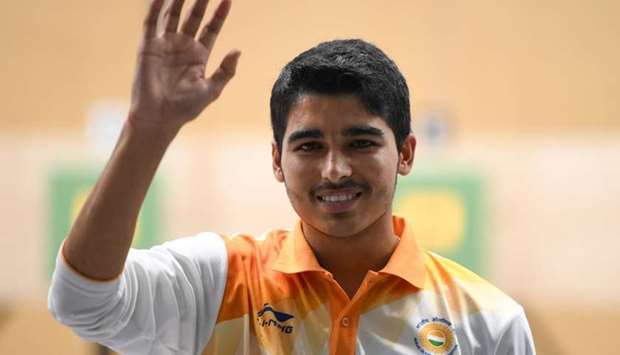 India's Saurabh Chaudhary celebrates after winning the men's 10m air pistol shooting final