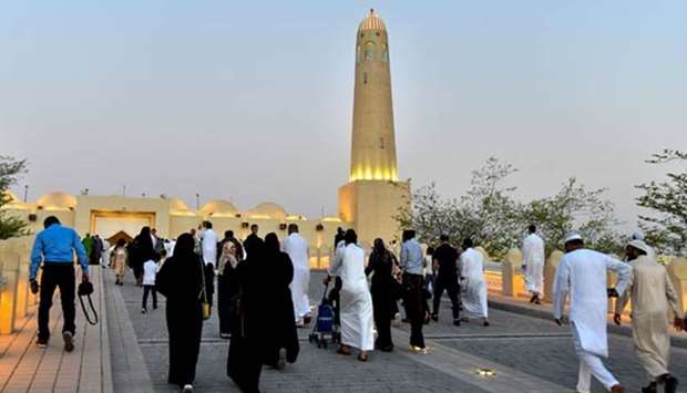 Worshippers arrive for Eid prayer in Doha on Tuesday. Picture: Noushad Thekkayil 