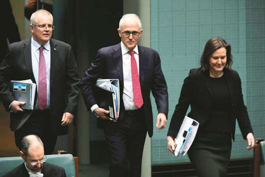 Australiau2019s Prime Minister Malcolm Turnbull arrives to attend the Parliament session in Canberra yesterday.