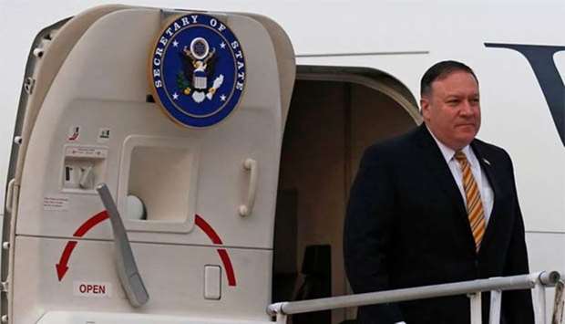US Secretary of State Mike Pompeo arrives at the Royal Malaysian Air Force base in Subang on Thursday.