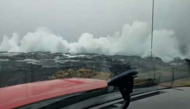 Waves crash on the coast as Hurricane Lane approaches Ka'u, Hawaii.