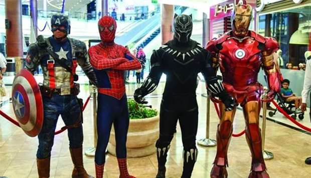 Some of Marvelu2019s popular superheroes - Spiderman, Ironman, Black Panther, and Captain America - fascinate mall-goers. PICTURE: Noushad Thekkayil.