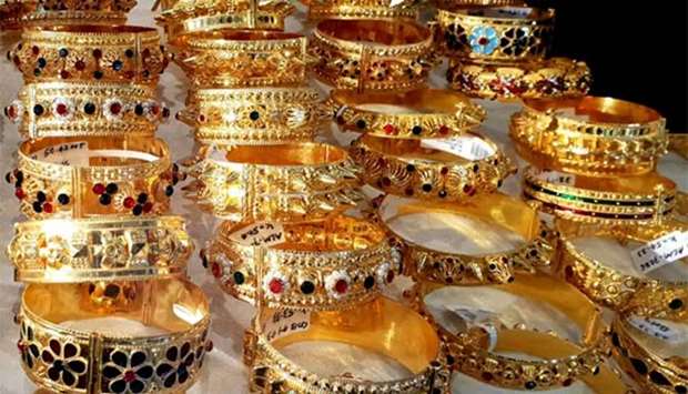 Gold jewellery on display at Souq Najada.