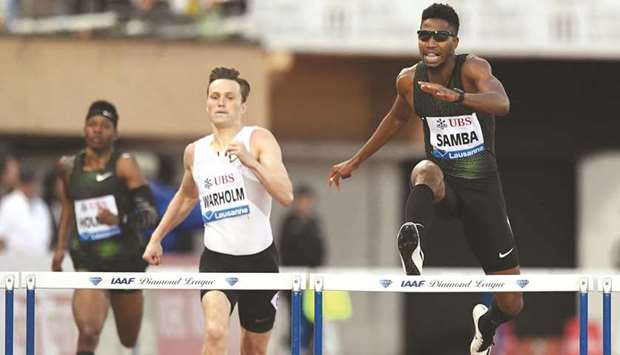Qataru2019s Abderrahman Samba (right), who is only the second man to go under 47 seconds in 400m hurdles, has repeatedly beat world champion Karsten Warholm (left) of Norway at this yearu2019s Diamond League meetings.