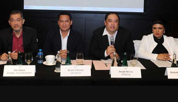 Afreeq chairman Joseph Rivera (2nd from right) announces to the media this year's Philippine Property & Investment Show u2013 Qatar slated this November. Joining him are (from left) Gie Sinaon of the Isabel Granada Foundation, DV Boer International Corporation CEO Dexter Villamin, and Sheikha Thalia al-Thani of StarNET. PICTURE: Shemeer Rasheed.