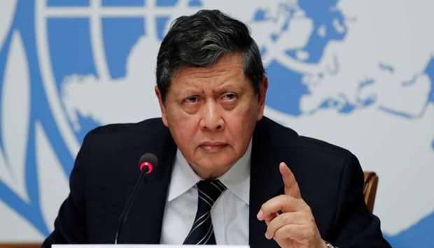 Marzuki Darusman, chairperson of the Independent International Fact-finding Mission on Myanmar attends a news conference on the publication of a final written report at the United Nations in Geneva, Switzerland.