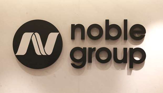The company logo of Noble Group is displayed at its office in Hong Kong. The company booked a $4.9bn loss in 2017, despite a broad commodity market recovery, and then defaulted on its debt in March 2018.