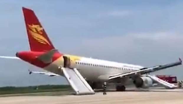 An image from Twitter video shows the Capital Airlines aircraft after an emergency landing.