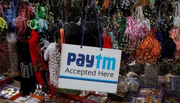 An advertisement for Paytm, a digital wallet company, is pictured at a stall in Kolkata.