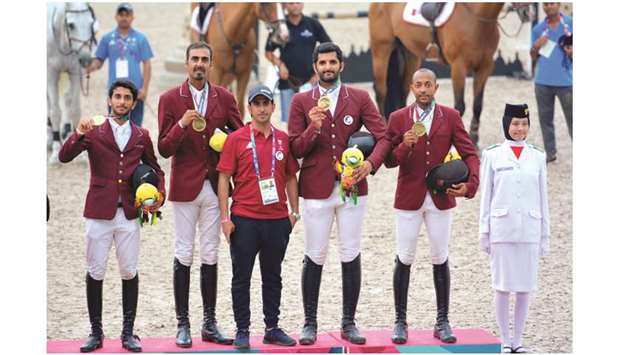 Qatari team comprising Sheikh Ali bin Khalid al-Thani, Hamad al-Attiyah, Bassem Mohamed and Salman al-Suwaidi finished third in the showjumping event yesterday.