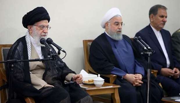 Supreme Leader Ayatollah Ali Khamenei speaking during a government meeting in Tehran on Wednesday. President Hassan Rouhani is in the middle.