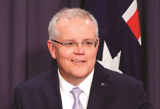 The new Australian Prime Minister Scott Morrison attends a news conference in Canberra. Morrison will meet Indonesian President Joko Widodo at the Bogor palace south of Jakarta on his first overseas trip since taking office last week after  winning an internal party leadership challenge.