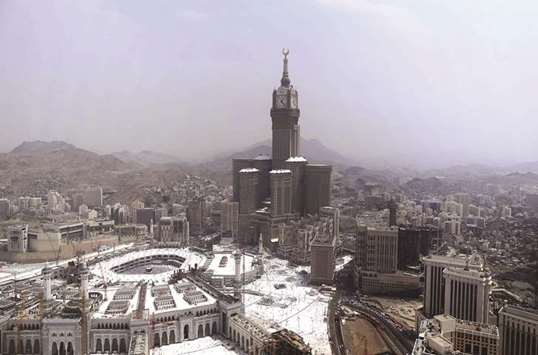 An aerial view shows the Clock Tower and the Grand Mosque in the holy city of Makkah.
