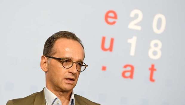 German Foreign Minister Heiko Maas gives a statement at the informal EU Foreign Ministers Meeting in Vienna.