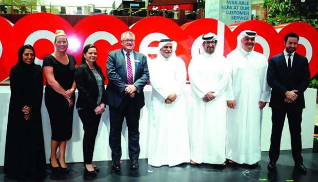 Ooredoo COO Yousuf Abdulla al-Kubaisi and Mall of Qatar CEO Stuart Elder flank other dignitaries during the announcement ceremony held at the Ooredoo Stage inside Mall of Qatar. PICTURE: Nasar TK.