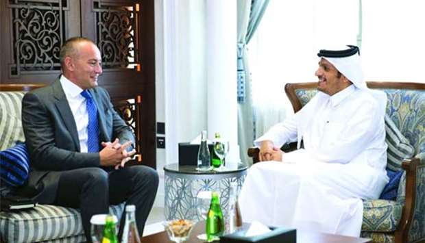HE the Deputy Prime Minister and Minister of Foreign Affairs Sheikh Mohamed bin Abdulrahman al-Thani meets with Nikolay Mladenov on Tuesday.