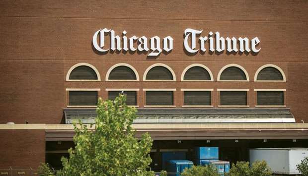 A signage is seen at the Chicago Tribune Freedom Center in Chicago, Illinois. Tribune said it has filed a lawsuit in the Delaware Chancery Court against Sinclair seeking compensation for losses incurred as a result of u201cSinclairu2019s material breachesu201d of the merger agreement.