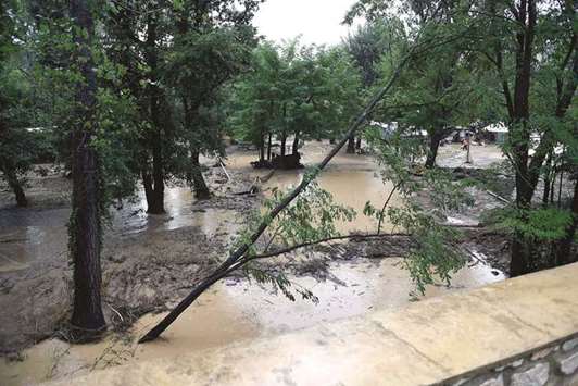 A camping site in Saint-Julien-de-Peyrolas, southern France, is flooded and damaged after storms and heavy rains swept across France yesterday.