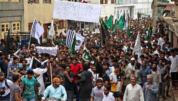 Kashmiris shout pro-freedom slogans during a protest in Srinagar.