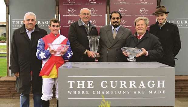 Qatar Racing and Equestrian Club (QREC) CEO Nasser bin Sherida al-Kaabi (third from right) crowned the winners of QREC Phoenix Sprint Stakes (Group 3) in Curragh, Ireland, on Friday. (JDG)