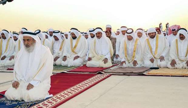 His Highness the Amir Sheikh Tamim bin Hamad al-Thani performs Eid al-Adha prayer