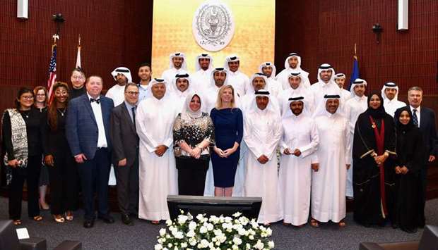 HE Dr Abdulla al-Thani, Adviser, Amiri Diwan and Kelly Otter, Dean of the Georgetown University School of Continuing Studies are seen with the graduates of second cohort of the International Executive Masteru2019s in Emergency & Disaster Management (IEDM) degree programme at Georgetown University in Qatar.