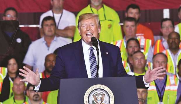 US President Donald Trump speaks at the Shell Pennsylvania Petrochemicals Complex in Monaca, Pennsylvania, on Tuesday.
