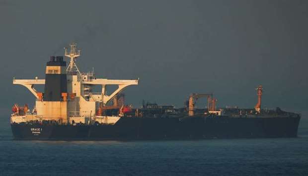 Iranian oil tanker Grace 1 sits anchored after it was seized in July by British Royal Marines in the Strait of Gibraltar