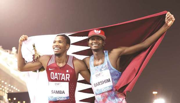 Qatari 400m hurdler Abderrahman Samba (left) and high jumper Mutaz Essa Barshim have come the closest to the world records in their respective events.